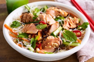 Vietnamese salmon noodle bowl