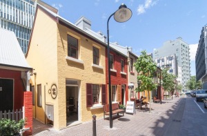 Bright palette: historical terraces sit comfortably opposite the new on Kensington Street.