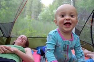 Talon in a tent in the Rattlesnake Wilderness, Montana. 