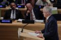 Malcolm Turnbull speaks as US President Barack Obama and Vice-President Joe Biden listen at the Leader's Refugee Summit ...