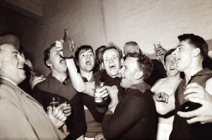 Celebrating after Footscray won the premiership defeating Melbourne 102-51 in 1954. 