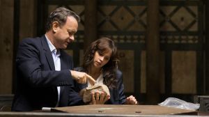 This image released by Sony Pictures shows Tom Hanks, left, and Felicity Jones in a scene from "Inferno," in theaters on ...