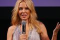 Kylie Minogue speaks during the opening of the Kylie on Stage Exhibition at Melbourne Arts Centre on September 20, 2016 ...