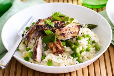 Risotto primavera with lemon and herb chicken