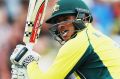 HAMILTON, NEW ZEALAND - FEBRUARY 08: Usman Khawaja of Australia plays the ball away for four runs during the 3rd One Day ...