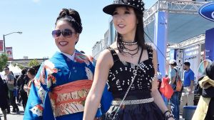 Japanese fashion, past and present, at the  cherry blossom festival in Japantown, San Francisco. 