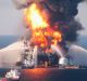 Fire boat response crews battle the blazing remnants of the offshore oil rig Deepwater Horizon, off Louisiana, in 2010.
