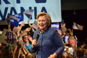 Hillary Clinton at a rally in Philadelphia for her presidential campaign on April 20th, 2016.