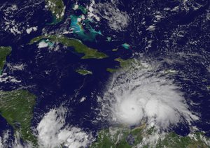 NOAA's GOES-East satellite captured a visible-light image of Hurricane Matthew on Sept. 30, 2016, at 1:45 p.m. EDT as it was strengthening into a major hurricane in the Caribbean.