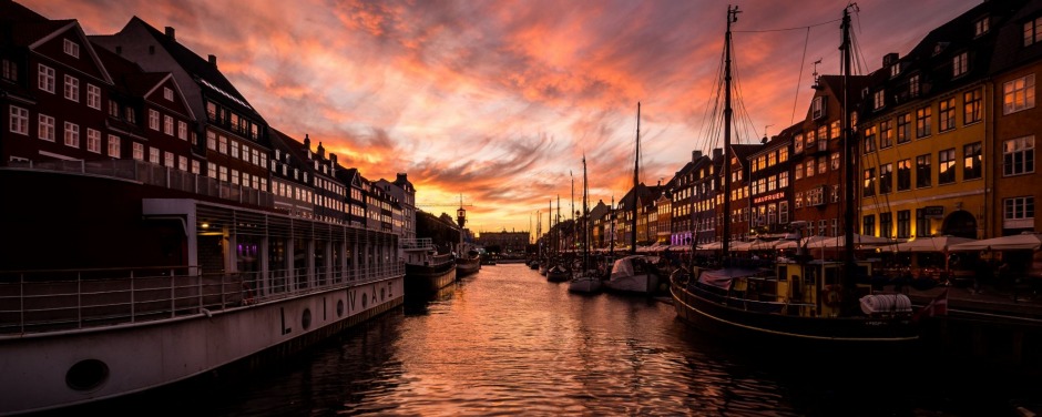Sunset over Nyhavn, Copenhagen.