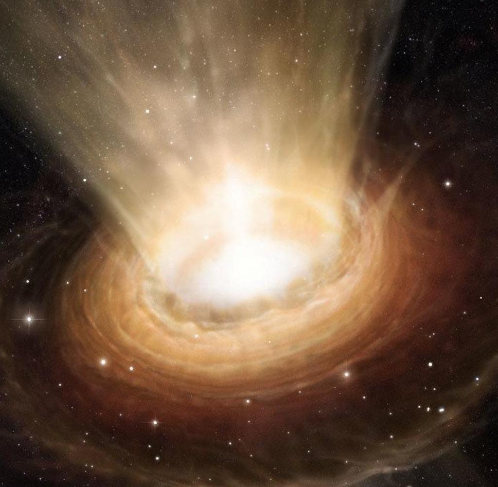 Die Illustration zeigt die Umgebung eines Schwarzen Lochs