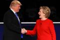 Hillary Clinton greets Donald Trump at the first debate.