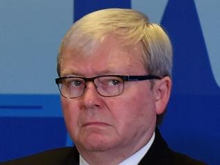 (FILES) In this file photo taken on October 21, 2014, former prime minister of Australia Kevin Rudd listens to a speaker during the Munich Security conference in New Delhi. Australia refused on July 29, 2016 to back Rudd in his bid to be the next Secretary General of the United Nations, saying the former diplomat was not suited to the job / AFP PHOTO / PRAKASH SINGH