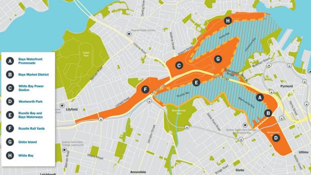 A map of the Bays Precinct Urban Renewal Program.