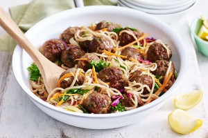 Lemon and ginger beef meatball stir-fry