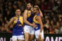 ADELAIDE, AUSTRALIA - AUGUST 26: Josh Kennedy and Lewis Jetta of the Eagles celebrates a goal during the 2016 AFL Round ...