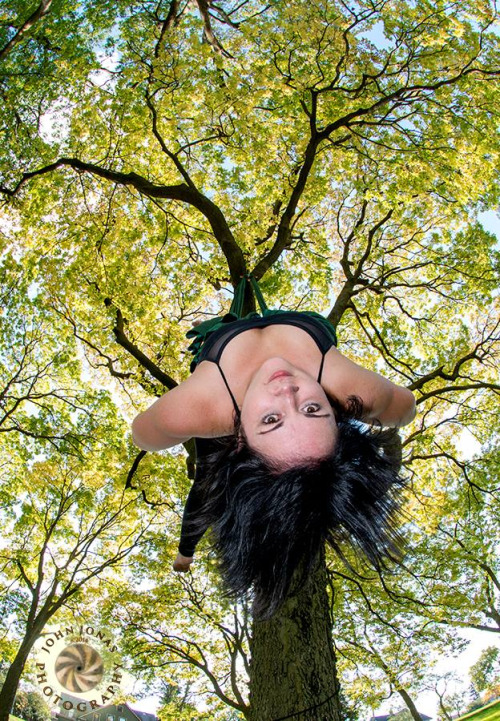 Renee submitted this photo with the comment “Taking it up a level - aerial silks in trees. Goths love circus.”
The perspective in this photo is making my brain do strange things to my stomach; either that or I’m coming down with the dreaded lurgy...