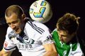 Melbourne Victory’s Carl Valeri heads the ball during the FFA Cup quarter-final match against Bentleigh Greens. 