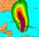 A map showing the expected wind speeds generated by Hurricane Matthew.