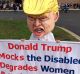 A Clinton supporter wears a large Donald Trump head in Saginaw, Michigan.