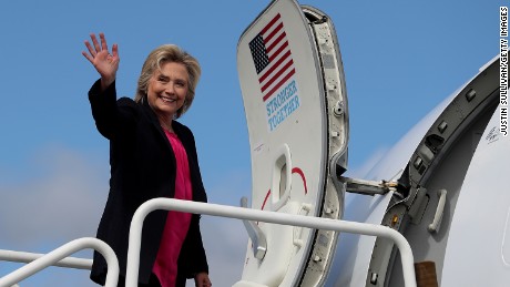 Democratic presidential nominee former Secretary of State Hillary Clinton waves as she boards her campaign plane at Westchester County Airport on September 6, 2016 in White Plains, New York. Clinton will be campaigning in Florida.  (Photo by Justin Sullivan/Getty Images)