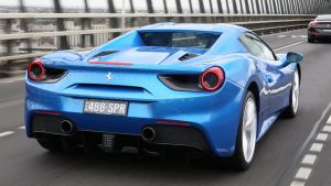 The 488 Spider roars over the West Gate Bridge.