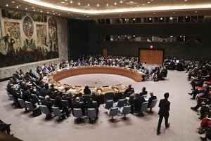 Members of the Security Council meet to address the situation in Syria, Wednesday, Sept. 21, 2016, at U.N. headquarters.