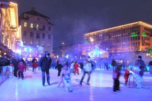 Ice skating at Stachus Karlsplatz.