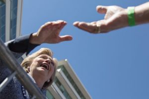 Democratic presidential candidate Hillary Clinton meets with attendees during a campaign stop in Des Moines, US.