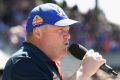 Bulldogs president Peter Gordon speaks during the grand final celebrations at Whitten Oval on Sunday.