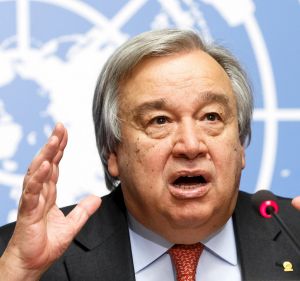 Antonio Guterres, the next UN chief, pretends he is Tom Boyd going for a mark.