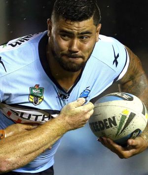 SYDNEY, AUSTRALIA - MARCH 13:  David Fifita of the Sharks in action during the round two NRL match between the Cronulla ...