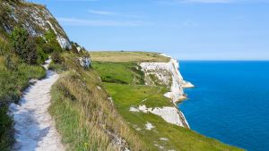 Clifftop path at the White Cliffs, Dover, England.