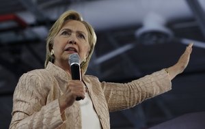 Democratic presidential candidate Hillary Clinton speaks at campaign event at John Marshall High School in Cleveland, Wednesday, Aug. 17, 2016.