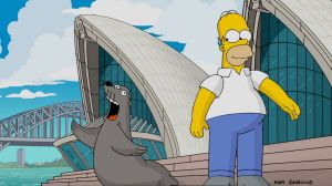 Homer meets the famous Opera House seal in a special cartoon for Matt Groening's visit to Sydney.