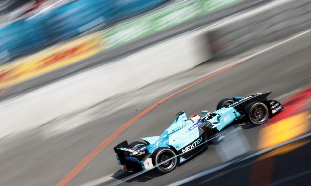 Brazilian Formula E driver Nelson Piquet of Team Nextev TCR zooms ahead in Berlin earlier this year. REUTERS/Hannibal Hanschke