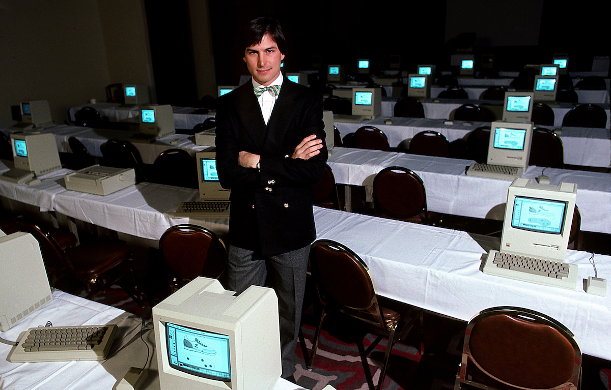 Steve Jobs with room full of computers, 1984. (Photo by Michael L Abramson/Getty Images)