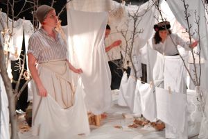 Teneille Clerke, Patrizia Menichelli and Gabriella Salvaterra in the forest in The Echo of The Shadow.