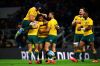 Samu Kerevi of Australia celebrates a try.