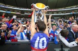 Easton Wood celebrates with the Western Bulldogs faithful. 