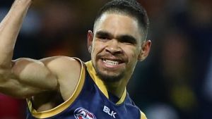 SYDNEY, AUSTRALIA - SEPTEMBER 17:  Charlie Cameron of the Crows celebrates a goal during the First AFL Semi Final match ...