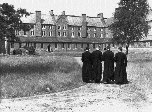 Seminarians strolling at All Hallow's College, Dublin, ca. 1955.