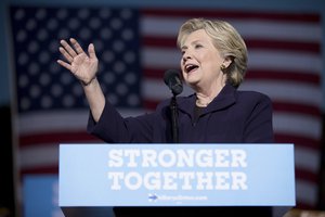 Democratic presidential candidate Hillary Clinton speaks at a rally at The Ohio State University in Columbus, Ohio, Monday, Oct. 10, 2016.