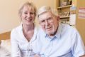 Alison Ridge with her 87-year-old father Barry Ridge in aged care.