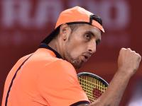 Australia's Nick Kyrgios reacts after a point agai