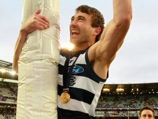 AFL 2011 Grand Final, Collingwood v Geelong at the MCG. Geelong's Corey Enright celebrates.