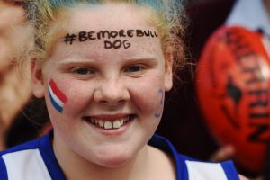 The Age, News, 30/09/2016 picture Justin McManus. Grand Final parade of the Western Bulldogs and Sydney players. Dogs fan