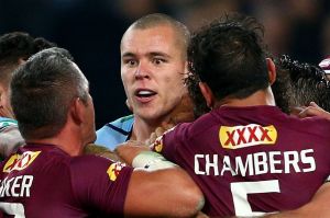 Show some respect: David Klemmer gets to know the Queenslanders during Origin II.