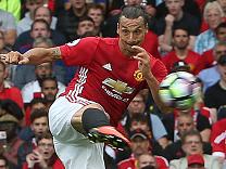 MANCHESTER, ENGLAND - SEPTEMBER 10: Zlatan Ibrahimovic of Manchester United scores his team's first goal during the Premier League match between Manchester United and Manchester City at Old Trafford on September 10, 2016 in Manchester, England. (Photo by Matthew Peters/Man Utd via Getty Images)