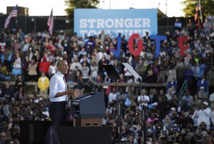 President Barack Obama speaks at a campaign event for at White Oak Amphitheatre for Democratic presidential candidate Hillary Clinton in Greensboro, N.C.